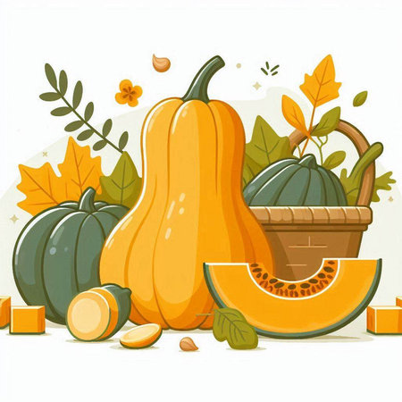 Pumpkin vector illustration. Vegetables and fruits. Autumn harvest.のイラスト素材
