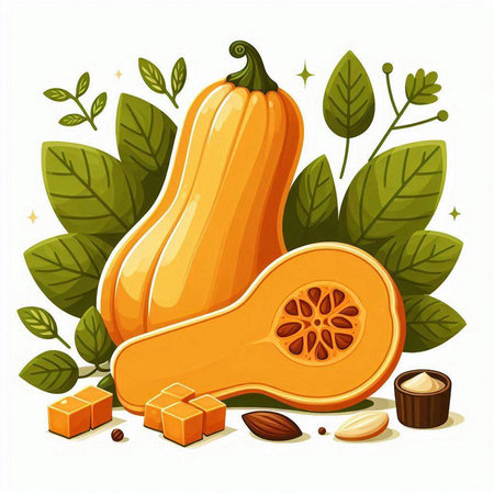 Pumpkin and ingredients on white background. Vector illustration in cartoon style.のイラスト素材