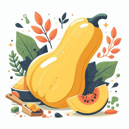 Pumpkin composition with pumpkins. Vector illustration in flat styleのイラスト素材