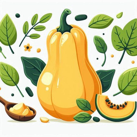 Pumpkin and pumpkin seeds on white background. Vector illustration.のイラスト素材
