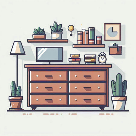 Furniture and interior design in flat style. Vector illustration.のイラスト素材