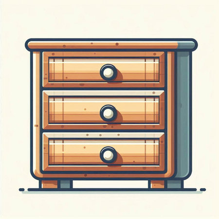 Illustration of a wooden chest of drawers in cartoon style.のイラスト素材