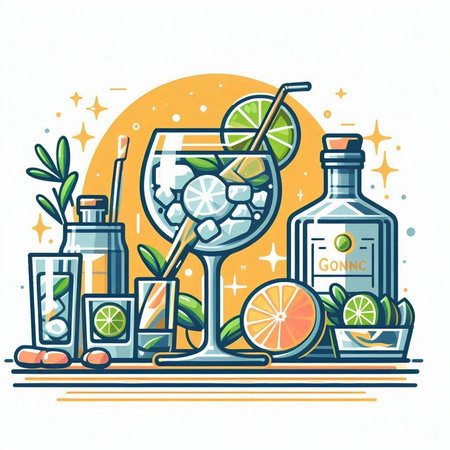 Cocktail set. Colorful flat vector illustration on white background.のイラスト素材