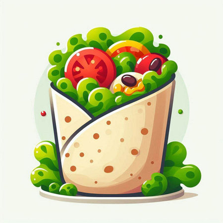 Mexican burrito vector illustration. Taco with vegetables and meat.のイラスト素材