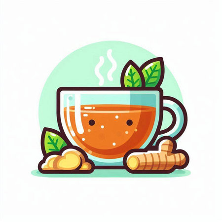 Cup of tea with ginger. Flat design. Vector illustration.のイラスト素材