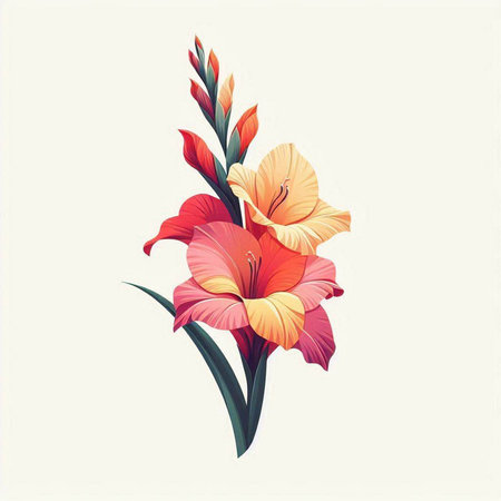 Bouquet of colorful gladiolus flowers. Vector illustration.のイラスト素材