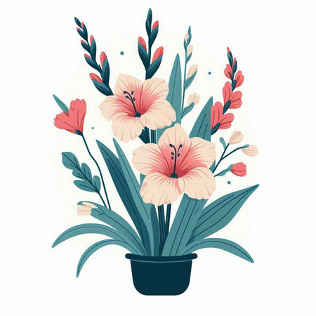 Flowers in a pot on a white background. Vector illustration.のイラスト素材
