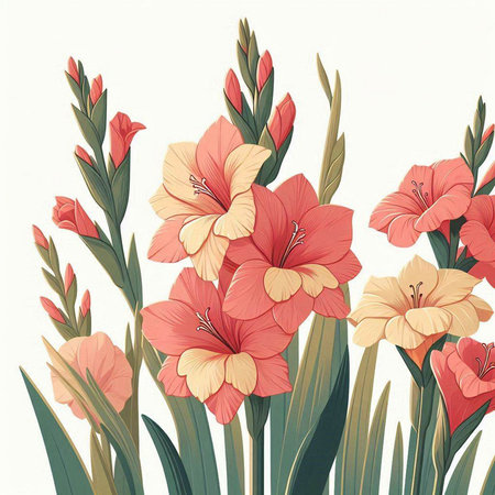 Gladiolus flowers vector illustration in retro style. Floral background.のイラスト素材