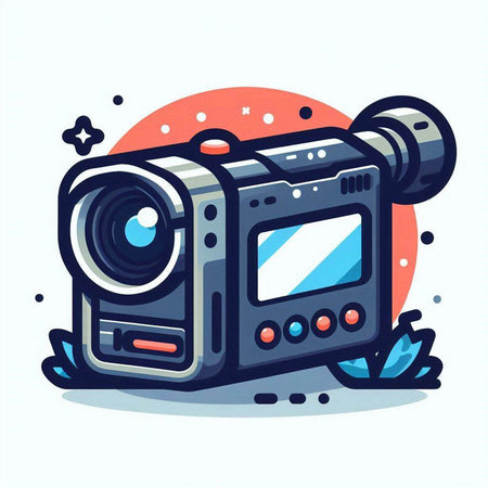 Vector illustration of a camera. Cartoon style. Design element for poster, card, banner.のイラスト素材