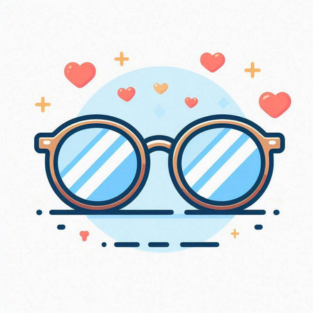 Retro glasses with hearts. Vector illustration in flat linear style.のイラスト素材