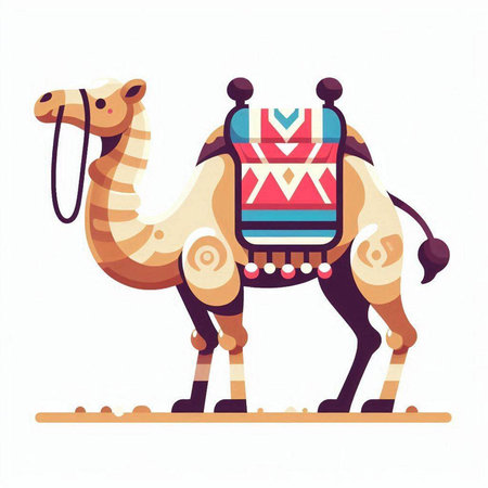 Camel with a bag of gifts. Vector illustration in cartoon style.のイラスト素材