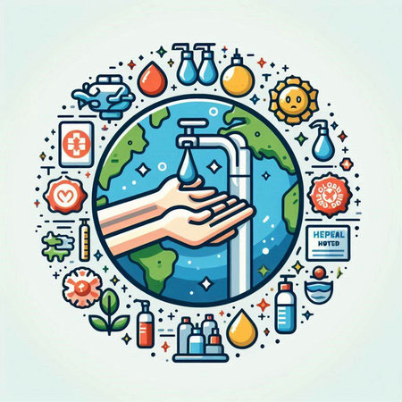 Coronavirus concept. Washing hands with soap and water. Vector illustrationのイラスト素材