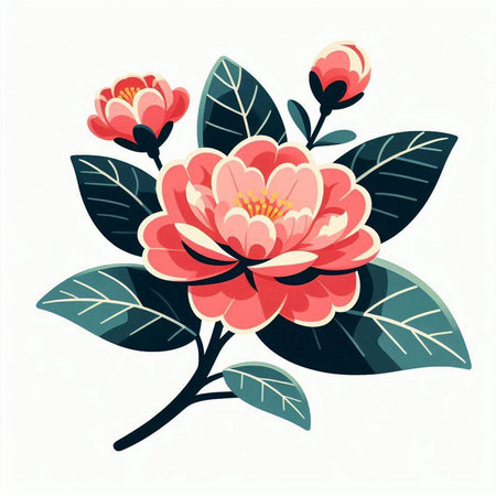 Camellia flower. Vector illustration. Isolated on white background.のイラスト素材