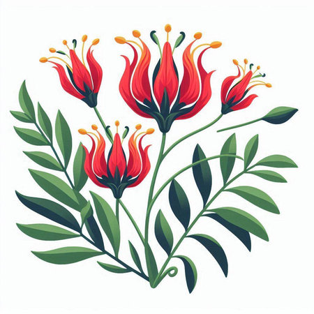 Illustration of a bouquet of red flowers on a white backgroundのイラスト素材