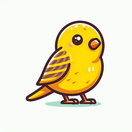 Cute little yellow bird isolated on white background. Vector illustration.のイラスト素材