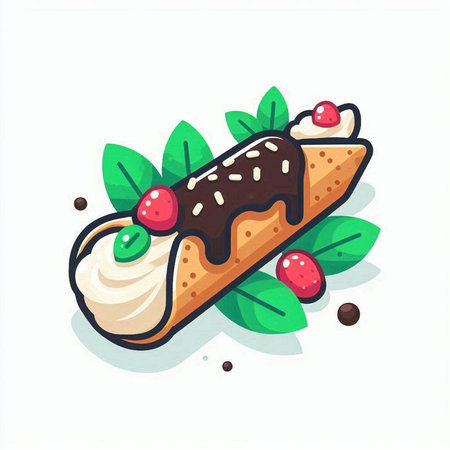 Coffee cake with whipped cream and cherries. Vector illustration.のイラスト素材