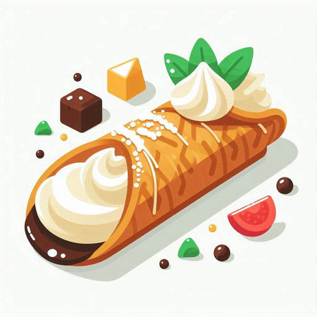 Crepes with whipped cream and chocolate. Vector illustration in flat style.のイラスト素材