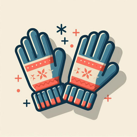 Winter gloves with snowflakes. Vector illustration in flat style.のイラスト素材