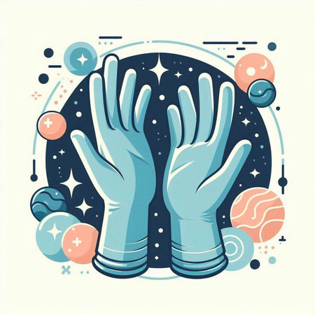 Astronaut hands in space. Vector illustration. Astronomy.のイラスト素材