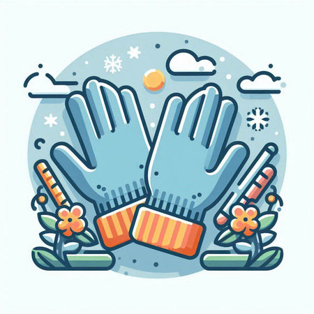 Winter gloves. Vector flat illustration. Icons of gloves, gloves, gloves.のイラスト素材