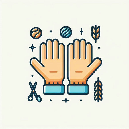 Gardening tools flat line icon. Vector thin linear illustration of gloves, scissors, wheat, ball.のイラスト素材