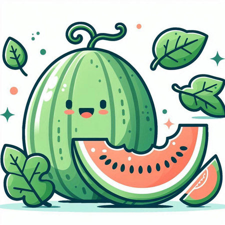 Cartoon watermelon character. Vector illustration of a watermelon.のイラスト素材