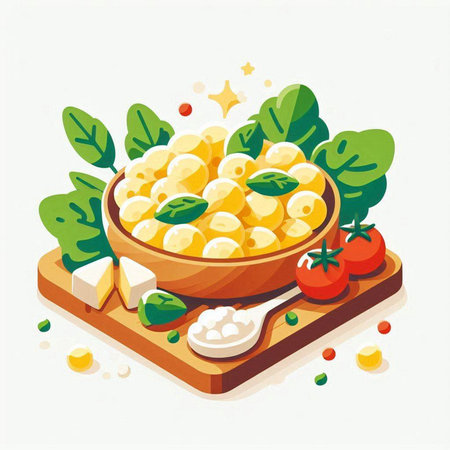 Illustration of a bowl of mozzarella cheese with basil leavesのイラスト素材