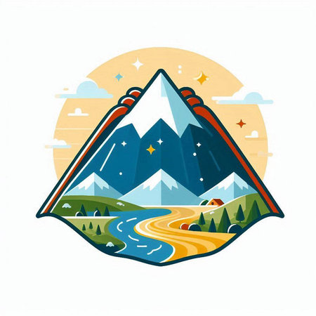 Mountains and river in flat style. Vector illustration for your designのイラスト素材