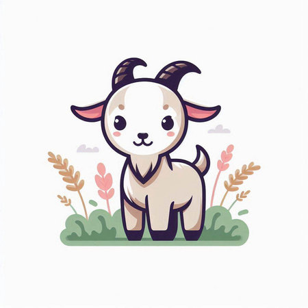 Cute goat on the grass. Vector illustration in cartoon style.のイラスト素材