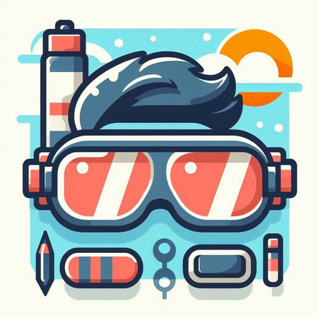 Diving mask and snorkel. Vector illustration in flat styleのイラスト素材