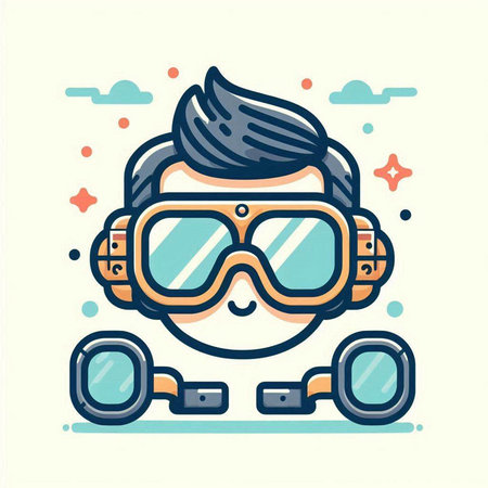 Cute boy with diving goggles. Vector illustration in linear style.のイラスト素材