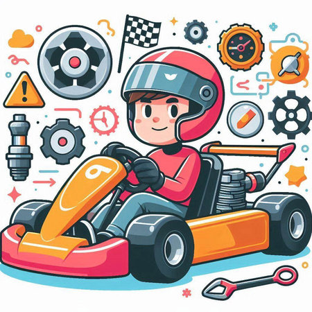 Cartoon vector illustration of a boy driving a karting carのイラスト素材