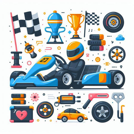 Karting and karting sport equipment. Vector illustration.のイラスト素材