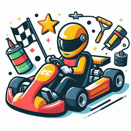 Funny kart driver. Vector illustration of a cartoon karting.のイラスト素材
