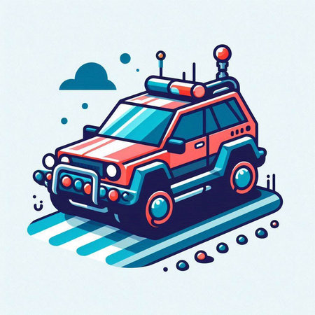 Vector illustration of a police car on a white background with clouds.のイラスト素材