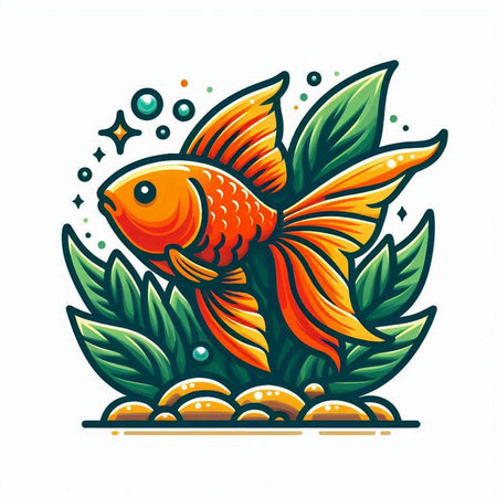 Goldfish and seaweed. Vector illustration of a goldfish.のイラスト素材