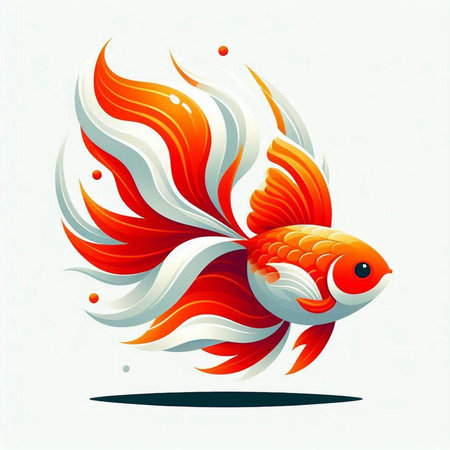 Goldfish with fire and water drops on white background. Vector illustration.のイラスト素材