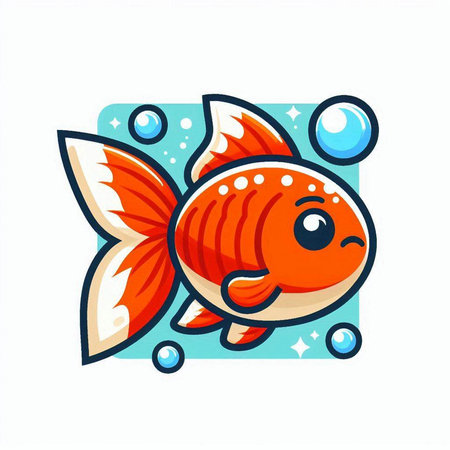 Illustration of a cute goldfish swimming in the sea on a white backgroundのイラスト素材