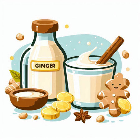 Vector illustration of ingredients for cooking gingerbread cookies. Hand drawn style.のイラスト素材