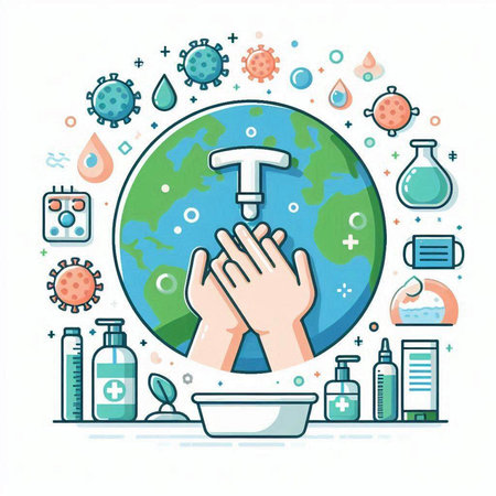 Coronavirus protection. Washing hands with sanitizer. Vector illustrationのイラスト素材