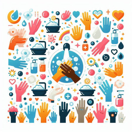 Coronavirus prevention concept. Washing hands with soap. Vector illustrationのイラスト素材