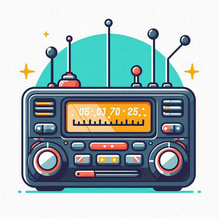 Retro radio. Vector illustration in flat style on white background.のイラスト素材