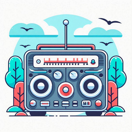Retro radio. Vector illustration in flat style. Colorful design.のイラスト素材