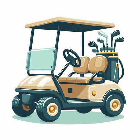 Golf cart isolated on white background. Cartoon style vector illustration.のイラスト素材