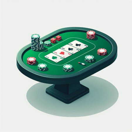 3d rendering of green casino table with chips and cards on itのイラスト素材