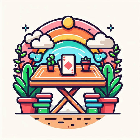 Picnic table with food and drinks. Colorful flat vector illustration.のイラスト素材
