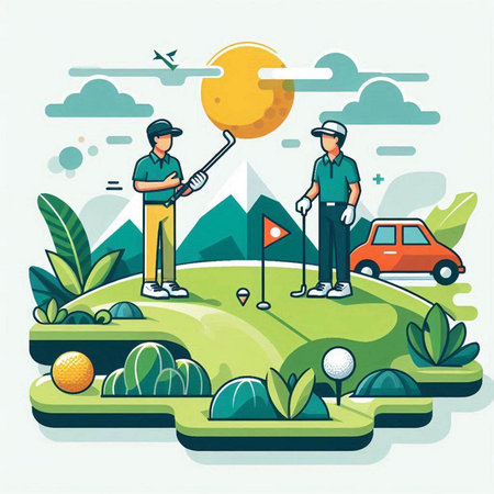 Vector illustration of golf course. Flat style design for web and print.のイラスト素材