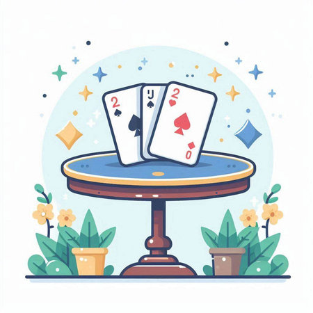 Playing cards on the table. Vector illustration in flat cartoon style.のイラスト素材