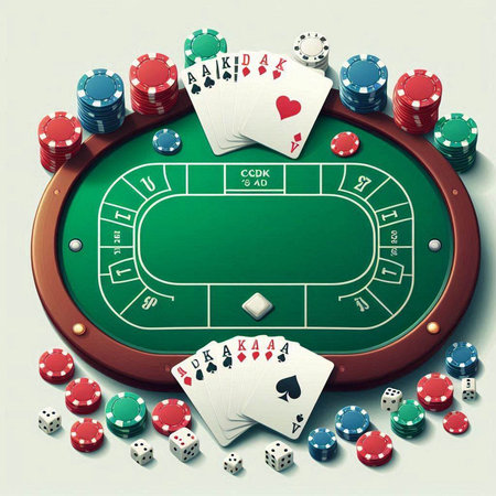 Casino chips and cards on green casino table. Vector illustration.のイラスト素材