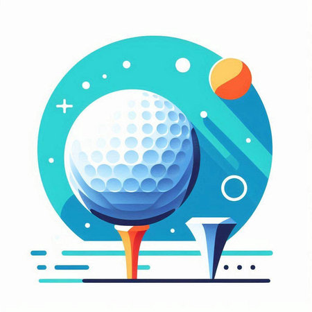 Golf ball and tee on blue background. Flat style vector illustration.のイラスト素材